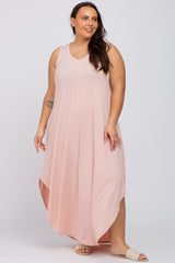 Pink V-Neck Basic Maternity Plus Maxi Dress