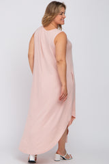 Pink V-Neck Basic Maternity Plus Maxi Dress