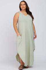 Light Green V-Neck Basic Maternity Plus Maxi Dress