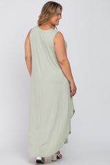 Light Green V-Neck Basic Maternity Plus Maxi Dress