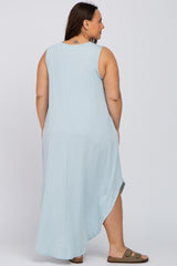 Light Blue V-Neck Basic Plus Maxi Dress