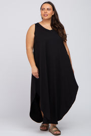 Black V-Neck Basic Plus Maxi Dress