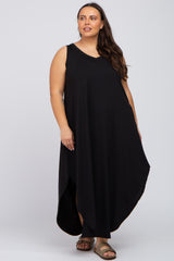 Black V-Neck Basic Maternity Plus Maxi Dress