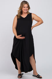 Black V-Neck Basic Maternity Plus Maxi Dress