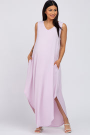 Lavender V-Neck Basic Maternity Maxi Dress