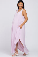 Lavender V-Neck Basic Maternity Maxi Dress