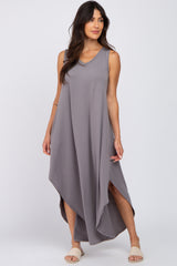 Mocha V-Neck Basic Maxi Dress