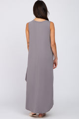 Mocha V-Neck Basic Maxi Dress