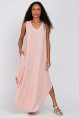 Light Pink V-Neck Basic Maxi Dress