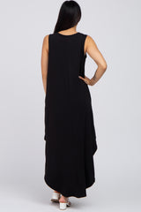 Black V-Neck Basic Maternity Maxi Dress