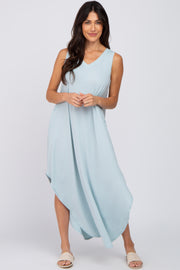 Light Blue V-Neck Basic Maxi Dress