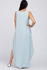 Light Blue V-Neck Basic Maternity Maxi Dress