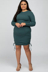 Forest Green Ribbed Ruched Plus Dress