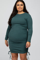 Forest Green Ribbed Ruched Plus Dress