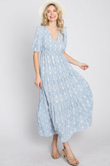 Blue Paisley Print Smocked Tiered Maxi Dress