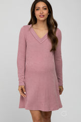 Mauve Ribbed Long Sleeve Maternity Dress