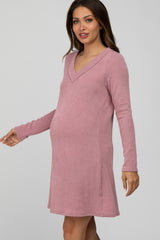 Mauve Ribbed Long Sleeve Maternity Dress