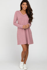 Mauve Ribbed Long Sleeve Maternity Dress