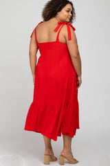 Red Strap Ruffle Hem Maternity Plus Midi Dress