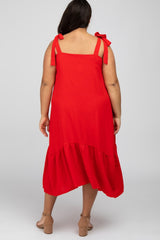 Red Strap Ruffle Hem Plus Midi Dress