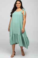 Mint Green Strap Ruffle Hem Maternity Plus Midi Dress