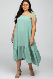 Mint Green Strap Ruffle Hem Plus Midi Dress