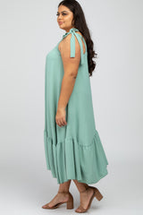 Mint Green Strap Ruffle Hem Plus Midi Dress