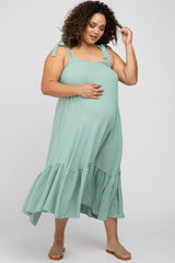 Mint Green Strap Ruffle Hem Maternity Plus Midi Dress