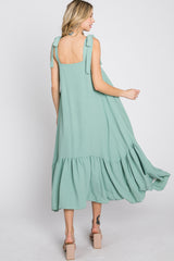 Mint Green Tie Strap Ruffle Hem Midi Dress