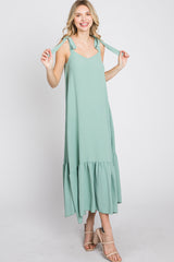 Mint Green Tie Strap Ruffle Hem Midi Dress