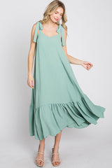 Mint Green Tie Strap Ruffle Hem Midi Dress