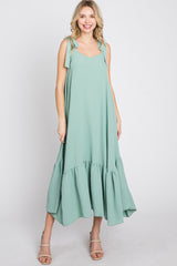 Mint Green Tie Strap Ruffle Hem Midi Dress