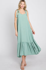 Mint Green Tie Strap Ruffle Hem Midi Dress