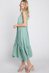 Mint Green Tie Strap Ruffle Hem Midi Dress