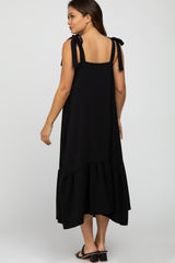 Black Tie Strap Ruffle Hem Maternity Midi Dress