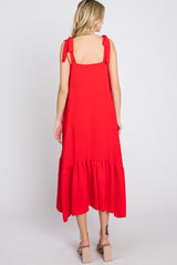 Red Tie Strap Ruffle Hem Midi Dress