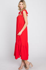 Red Tie Strap Ruffle Hem Midi Dress