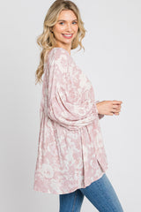 Mauve Floral V-Neck Blouse