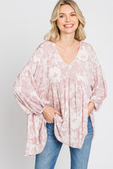 Mauve Floral V-Neck Blouse