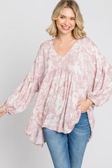 Mauve Floral V-Neck Blouse