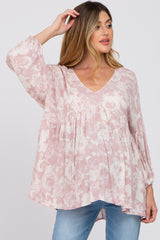 Mauve Floral V-Neck Maternity Blouse