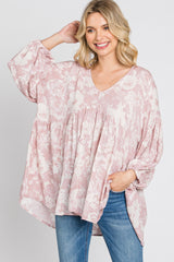 Mauve Floral V-Neck Maternity Blouse