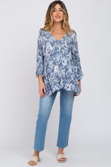 Navy Blue Floral V-Neck Maternity Blouse