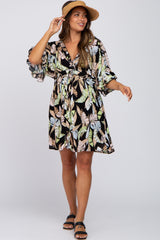 Black Floral Button Down Ruffle Maternity Dress