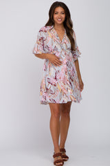 Grey Floral Button Down Ruffle Maternity Dress