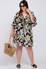 Black Floral Button Down Ruffle Plus Maternity Dress