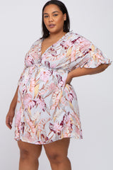 Grey Floral Button Down Ruffle Plus Maternity Dress