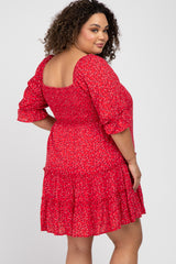 Red Floral Sweetheart Neck Ruffle Tiered Maternity Plus Dress