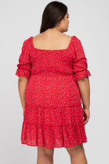 Red Floral Sweetheart Neck Ruffle Tiered Plus Dress