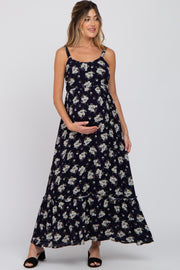 Navy Blue Floral Maternity Maxi Dress